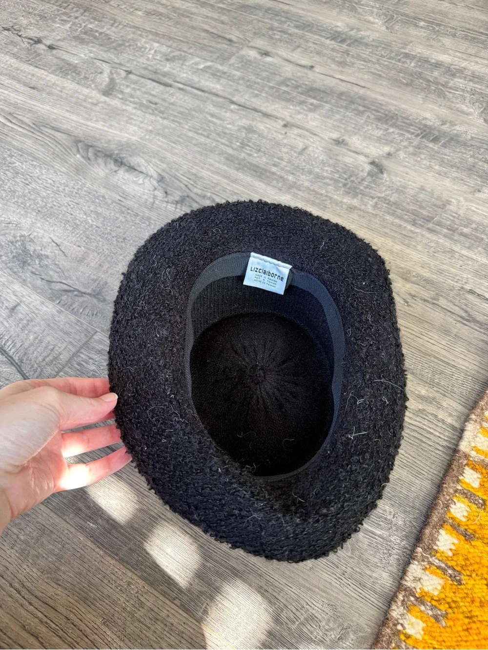 Liz Claiborne Wool Black Bouclé Knit Bucket Hat